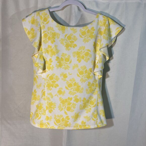 Ann Taylor Tops - 66-6 ANN TAYLOR white yellow floral lemon fruit flutter sleeves cross back top M